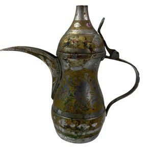 Antique Arabic Brass  Dallah Ibrik Kettle Pitcher Approx 11”